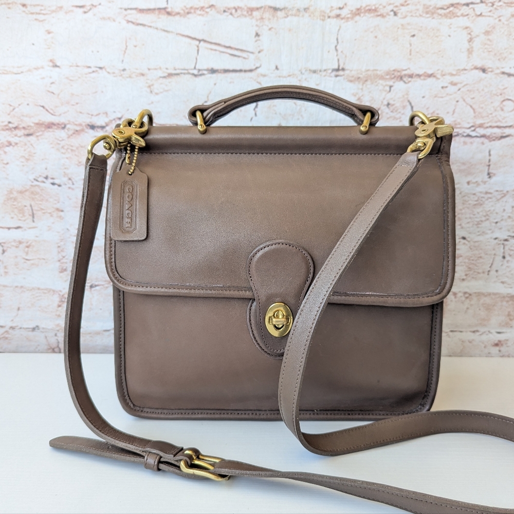 Coach Taupe Leather Top Handle Crossbody Bag with Gold Hardware